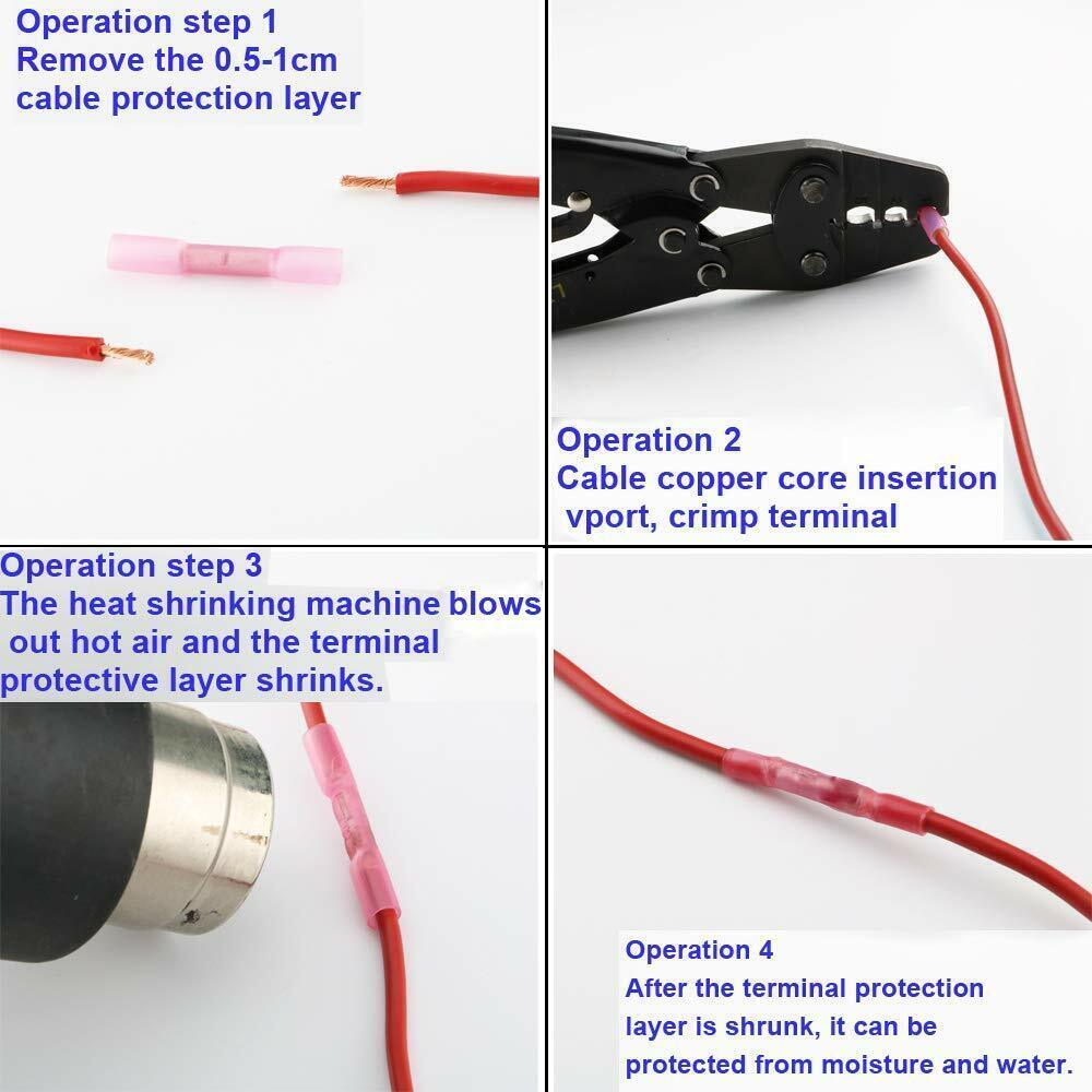 100PCS 22-18 AWG Heat Shrink Butt Wire Terminals Waterproof Crimp Connectors US