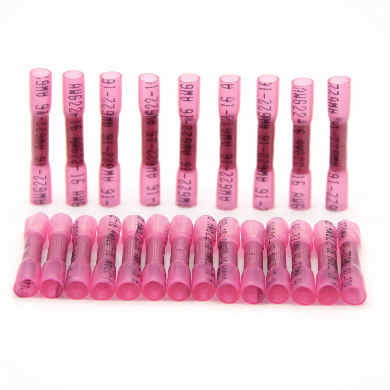 22-16AWG Heat Shrink Wire Butt Connector Waterproof Splice Terminals Red 100Pcs