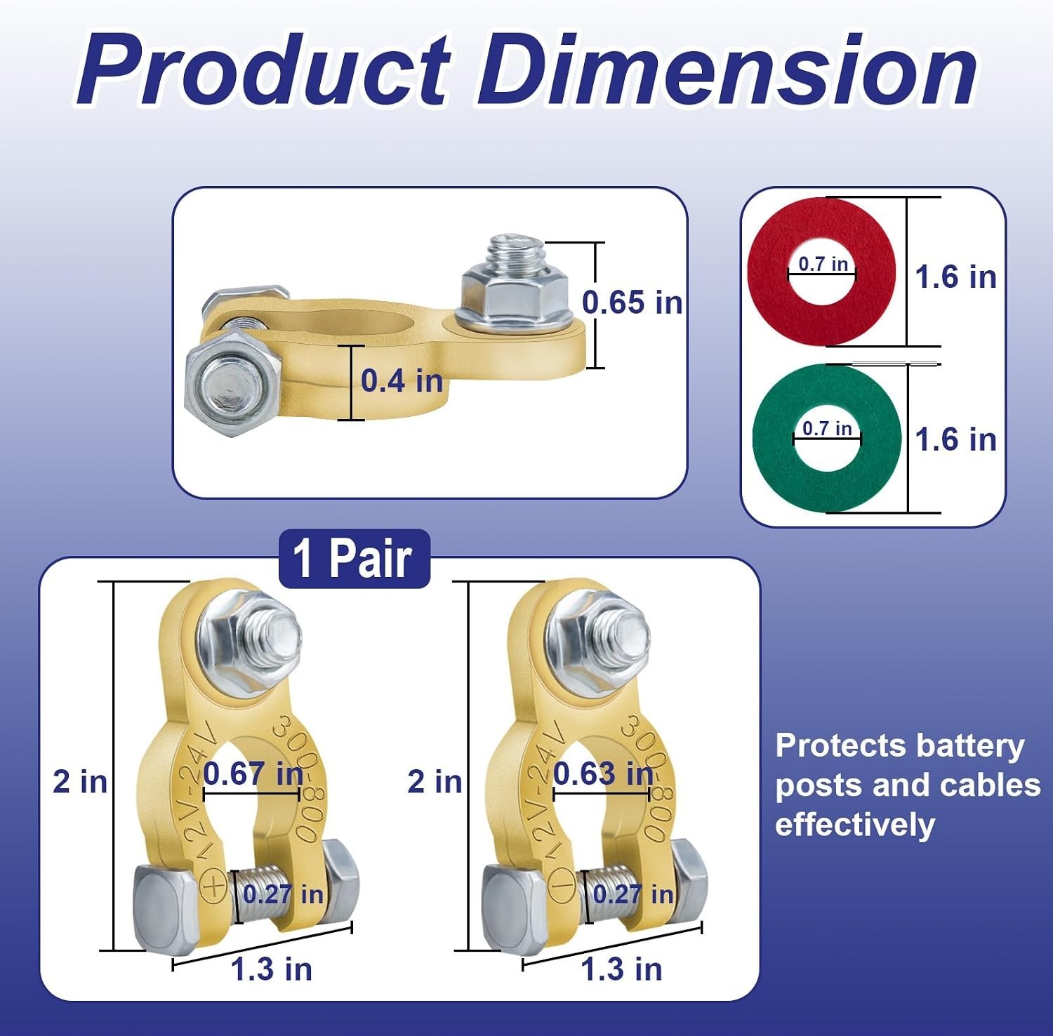 1 Pair Automotive Battery Terminal Connectors with Protective Washers – 12V/24V