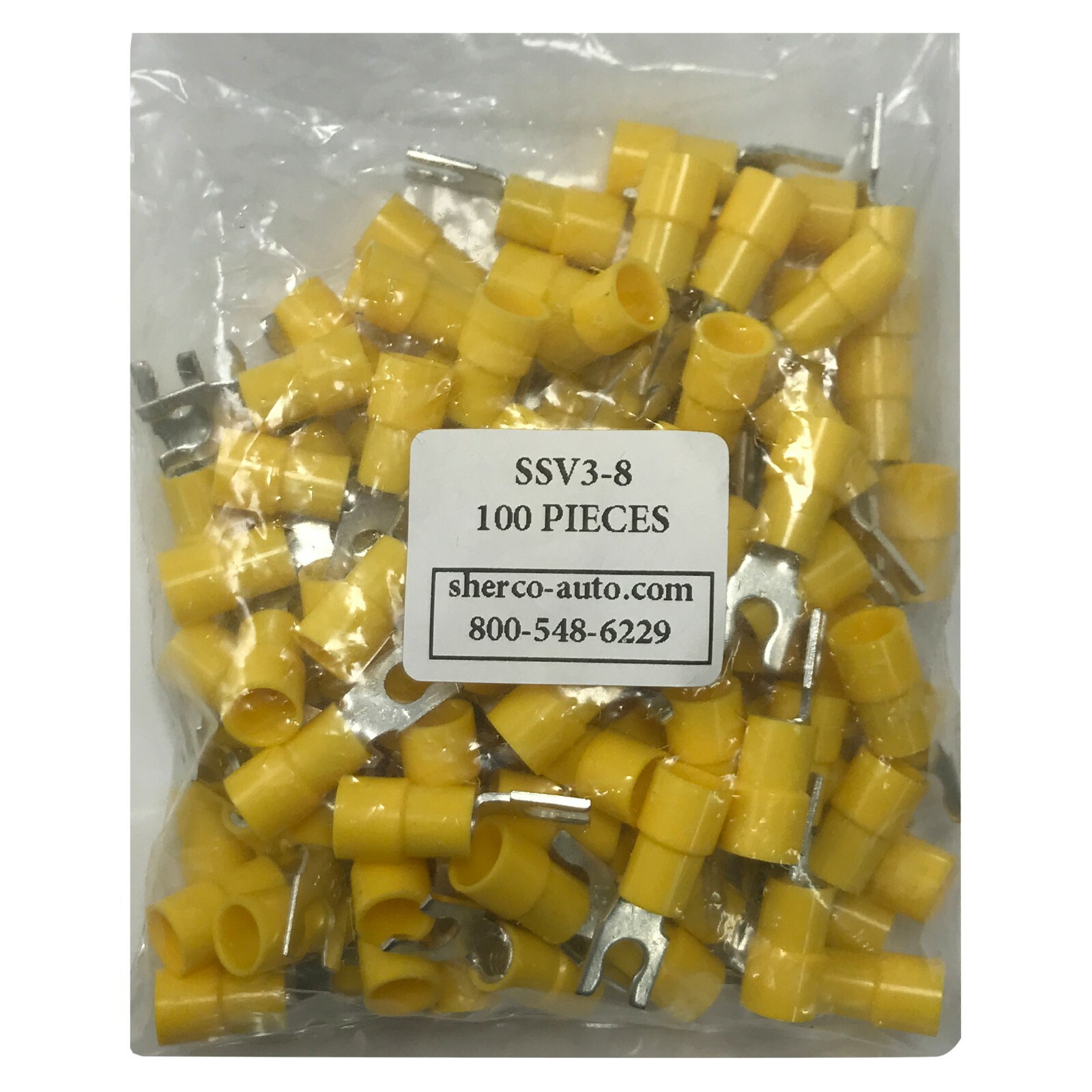 (100) Vinyl Insulated Spring Spade Terminal 12-10 AWG #8 Stud Wire Connector