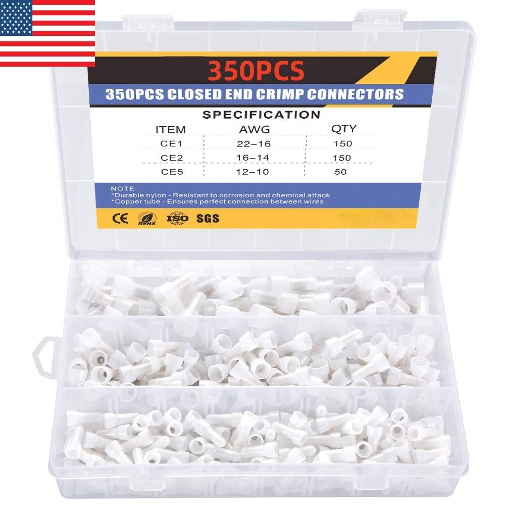 900PCS Closed End Crimp Terminal 22-10AWG Wire End Caps Nylon Wire Connectors