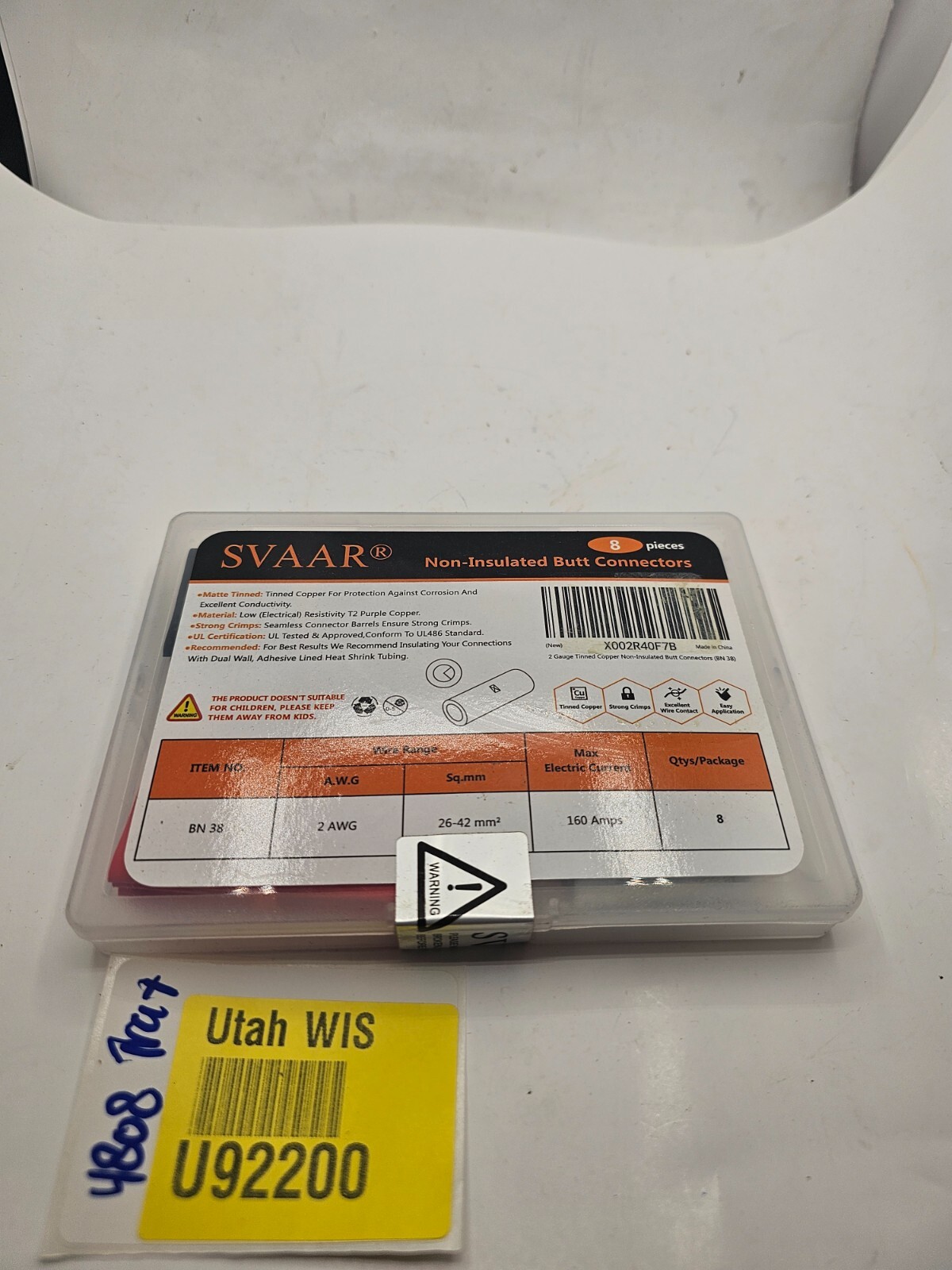 (QTY 8) SVAAR 2 AWG Butt Connectors 2 Gauge Non-Insulated Butt Splice Connectors