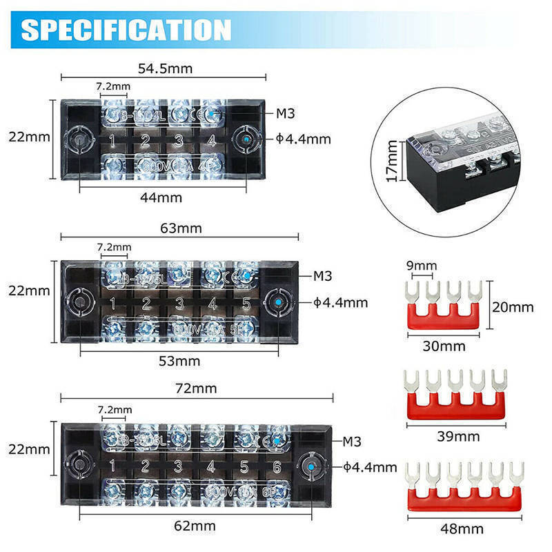 4/6/8/10P5/10 Set 600V 15A Dual Row Screw Terminal Block Terminal Barrier Strip
