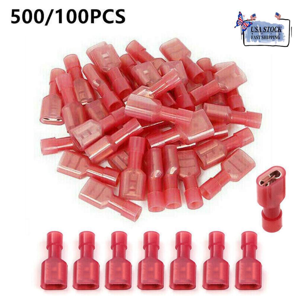 22-16AWG Gauge Nylon Insulated Spade Connector Terminals Wire Crimp Female RED