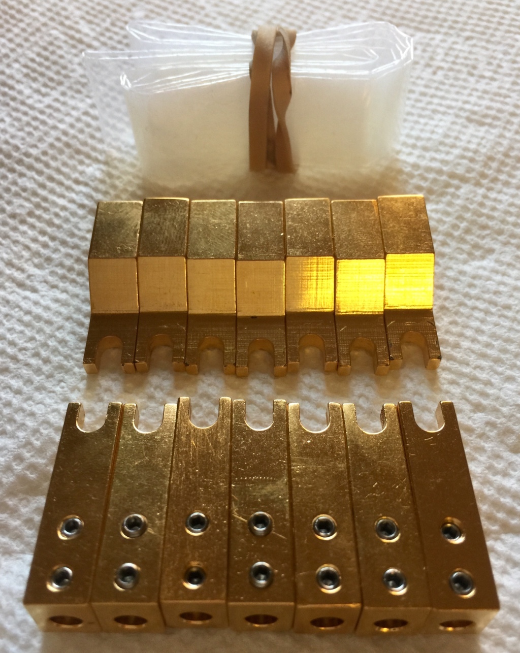 #8 Spade Terminals, 14 pieces, Custom-machined, Gold-plated