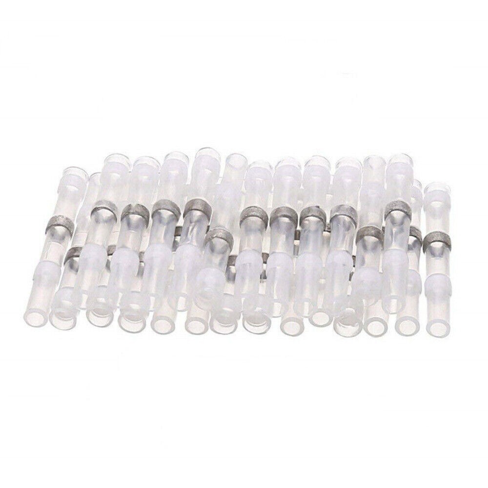 100PCS Solder Seal Wire Connectors Heat Shrink Butt Solder Terminals 26-24 AWG