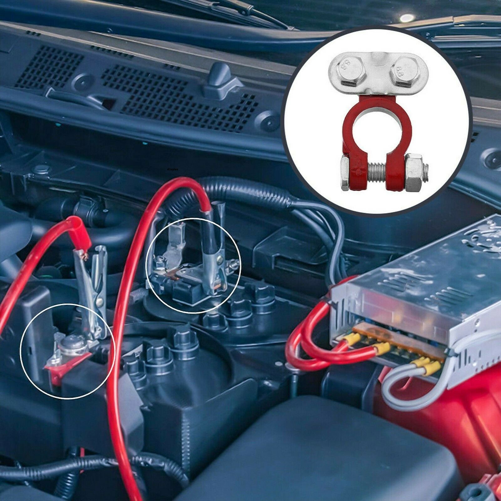 2Pcs Car Battery Terminals, Top Post Connectors with Protector, Universal Fit