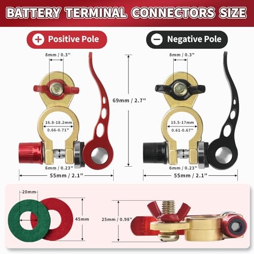 Battery Terminal Connectors 1 Pair, Battery Terminals Brass (M8 x 25mm Bolt),