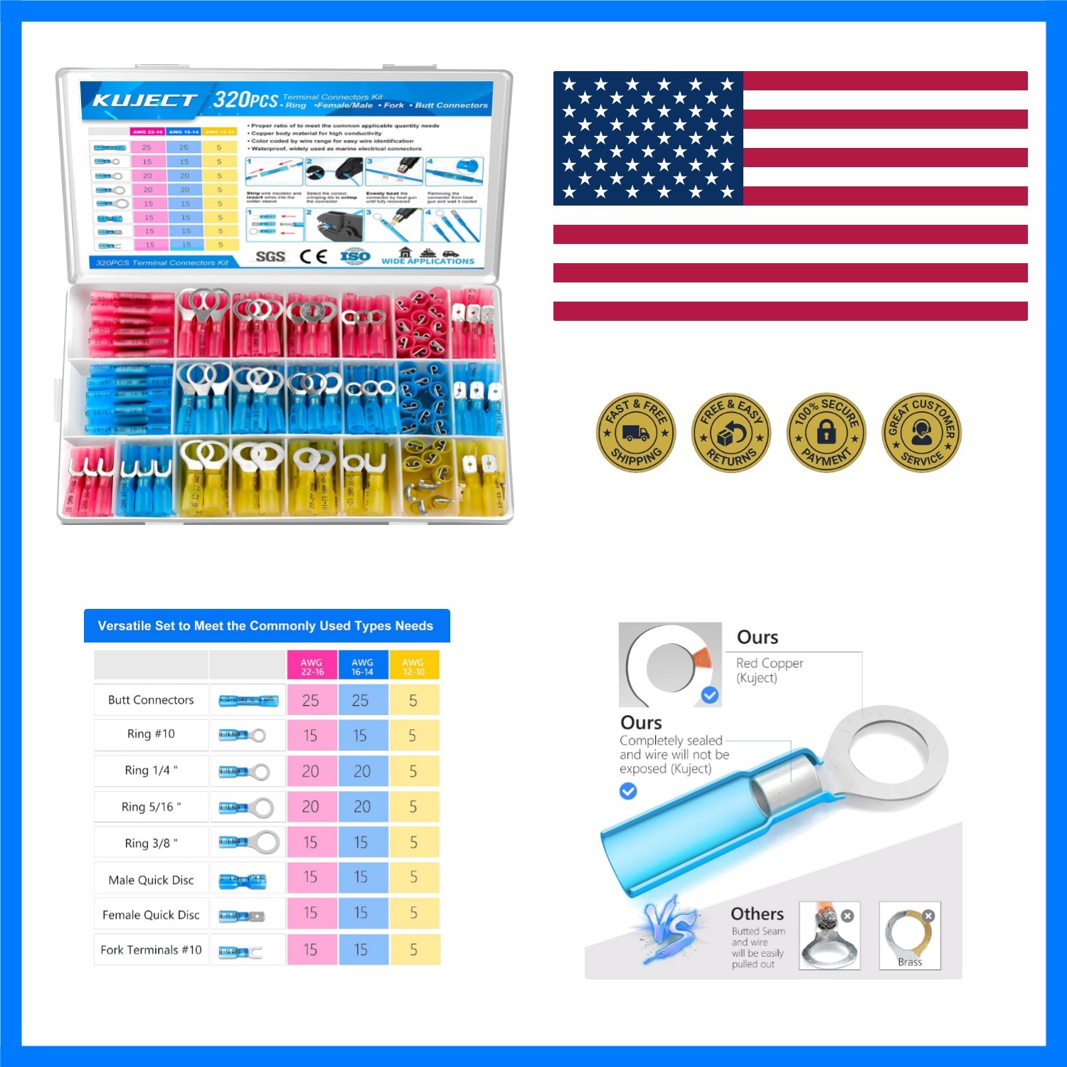 320PCS Heat Shrink Wire Connectors Kit, Electrical Waterproof Crimp Butt Term…