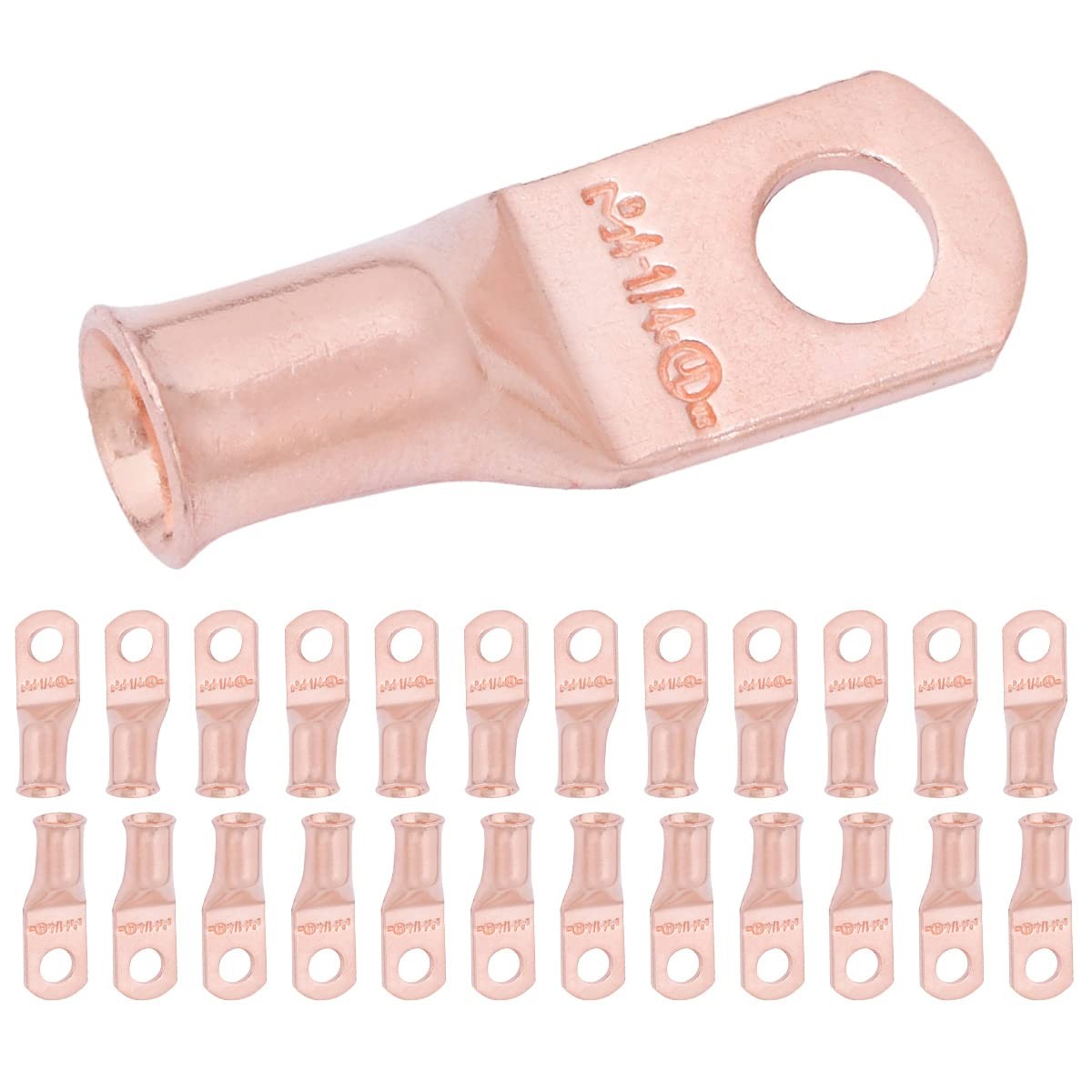 25pcs 4 AWG 1/4″ Stud Battery Lugs, Ring Terminals, Heavy Duty Copper Wire Lu…