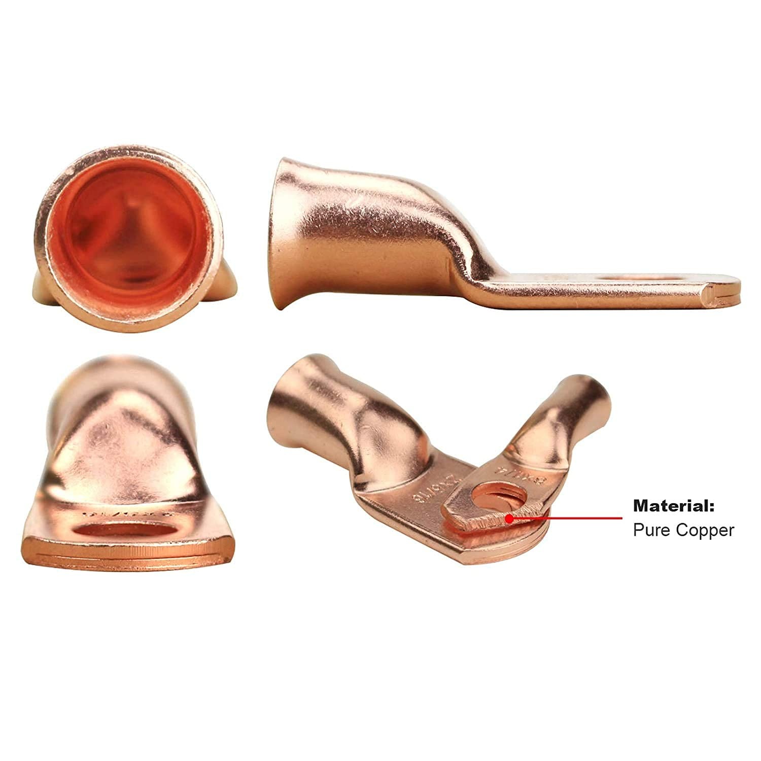 8pcs Copper Ring Terminals Heavy Duty 4/0 Awg 1/2″ M12 Cable Lugs for Battery