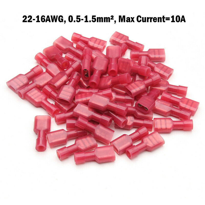 500/100PCS AWG22-10 Nylon Insulated Spade Connector Wire Crimp Female Terminals