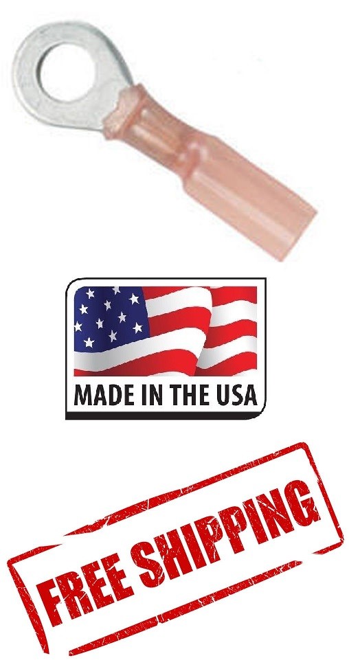 (5) 8 Gauge 1/2 Inch 3M Heat Shrink Ring Terminal Made in USA 8 AWG 1/2″ Marine