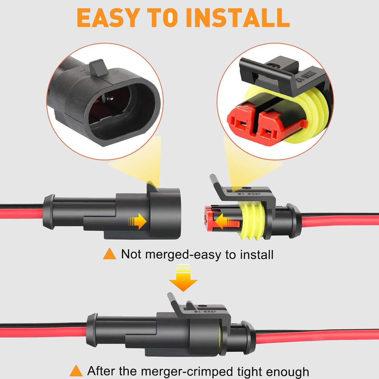 10PCS 2-Pin Way Car Male Female Electrical Connector Plug Wire Kit Waterproof US