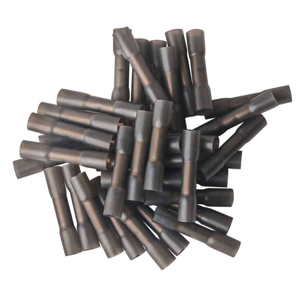 50pcs Black Waterproof Heat Shrink Butt Connector Splice Terminals 14-12AWG Wire