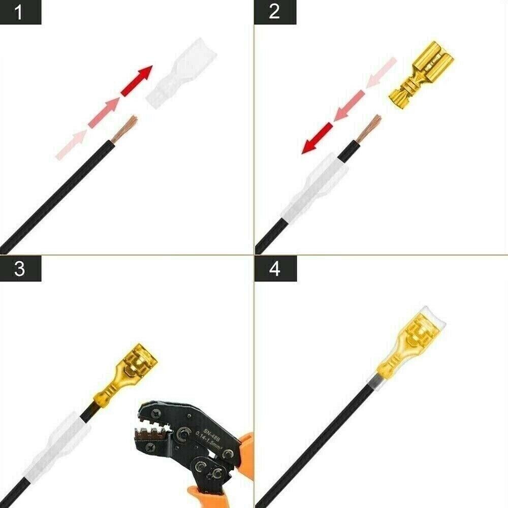 450PCS Electrical Crimp Brass Female Spade Terminals Connector Insulating Sleeve