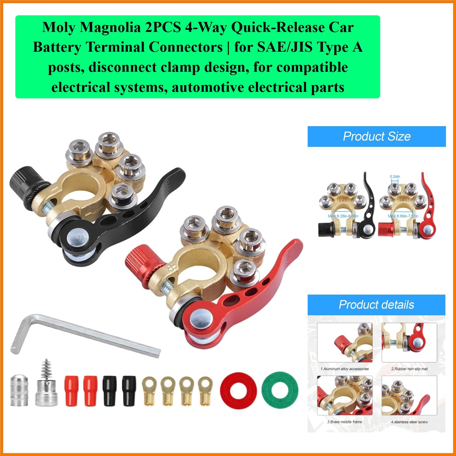 2PCS 4-Way Quick-Release Car Battery | for SAE/JIS Type A posts, disconnect c…