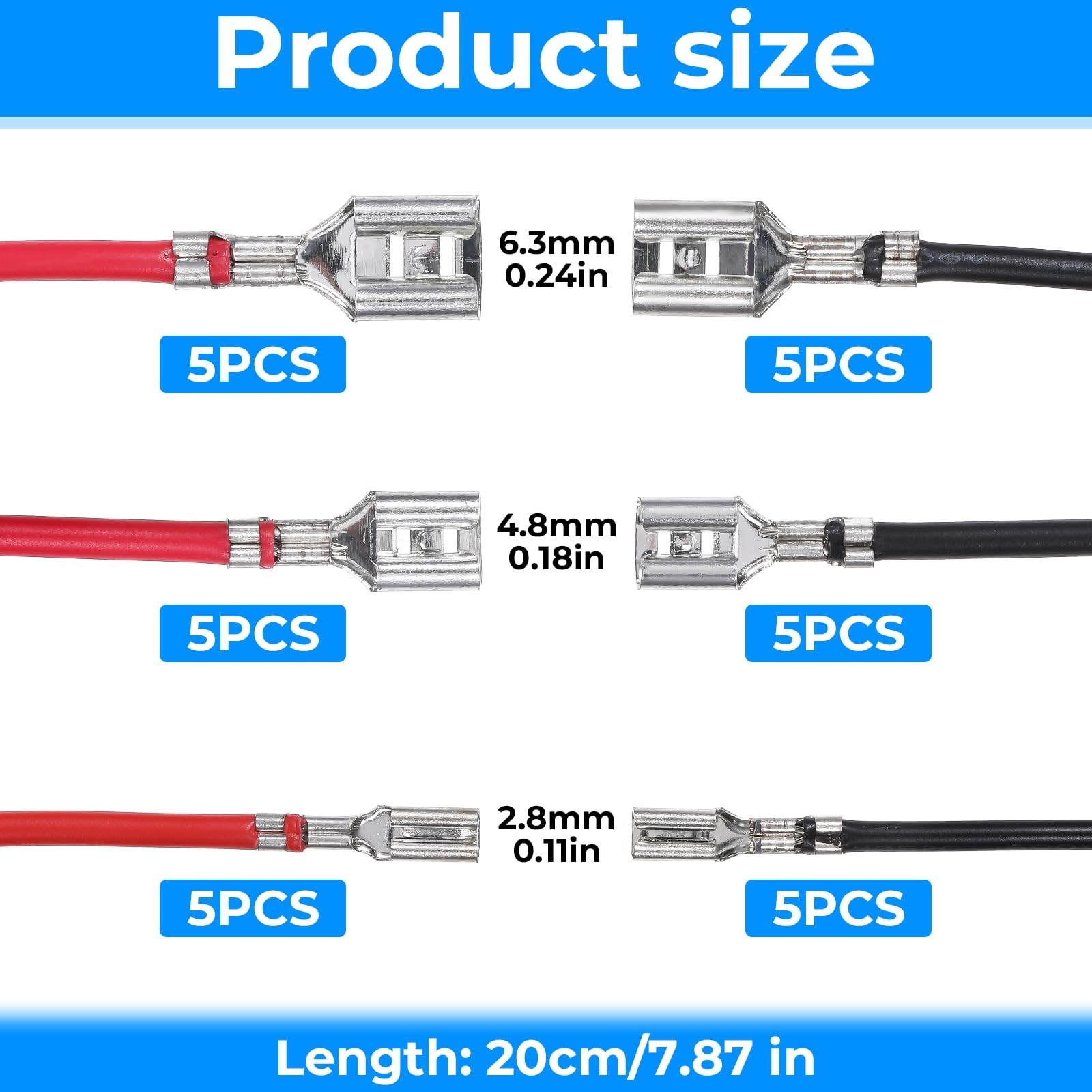 30PCS Female Spade Crimp Terminal Kit 2.8 4.8 6.3mm with Wires Sleeves Set USNew