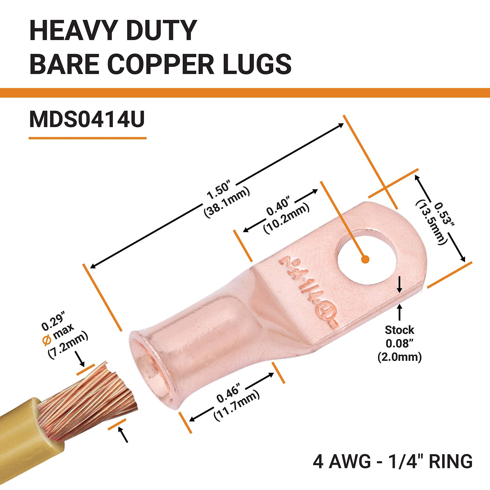 25pcs 4 AWG 1/4″ Stud Battery Lugs, Ring Terminals, Heavy Duty Copper Wire Lu…