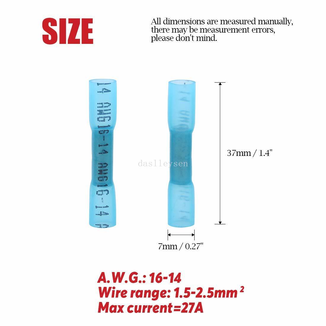 1000PCS Blue 14-16AWG Heat Shrink Waterproof Wire Connectors Butt Seal Terminals