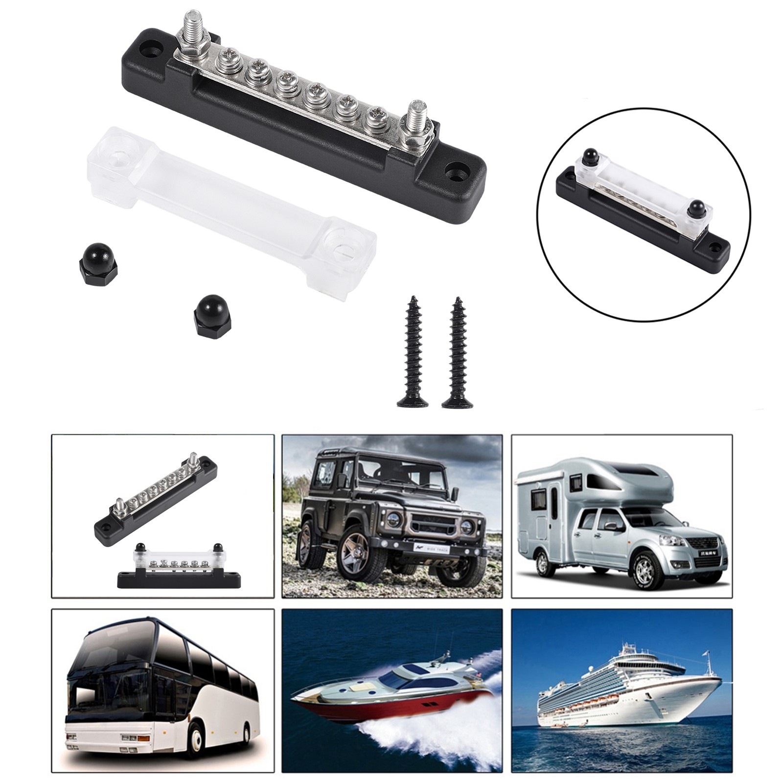 6 Way Blade Fuse Box Block Auto Marine Boat Holder Cover 12V Bus Bar Kit BLK