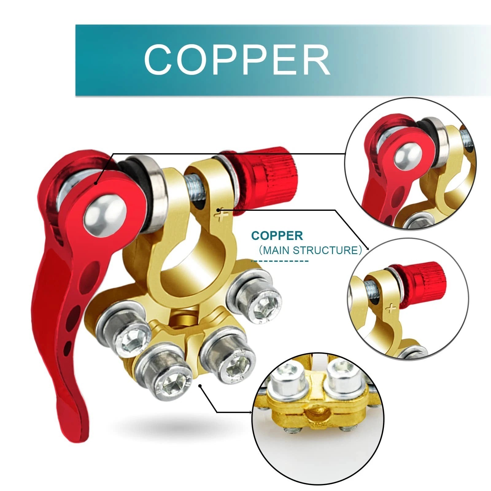 2 Battery Terminal Connectors Quick Release Disconnect for SAE/JIS Type A Copper