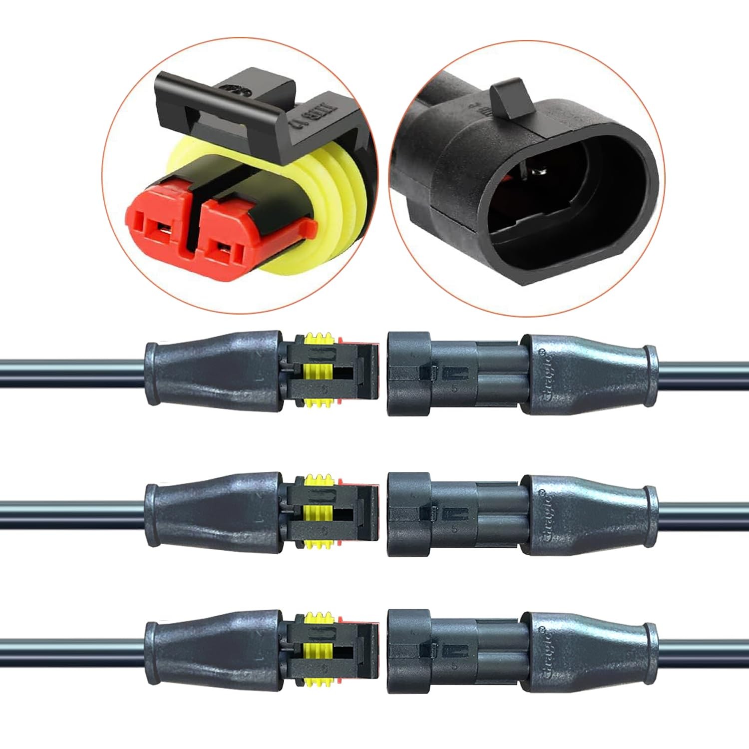 2Pin Connector Waterproof Connector,Male and Female 16 AWG 2 Wire Plug Auto Elec