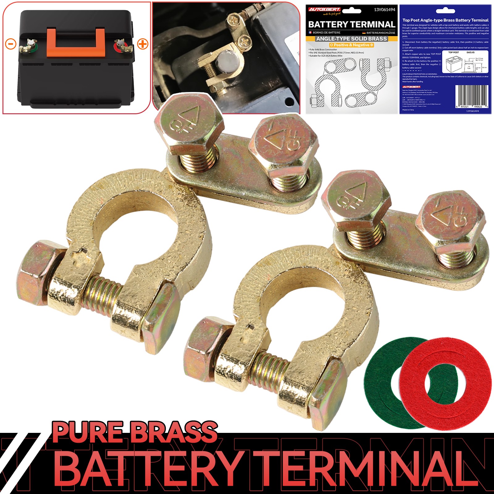 Pure Brass Car Battery Terminals 12V-24V Positive Negative Connectors Clamp Clip