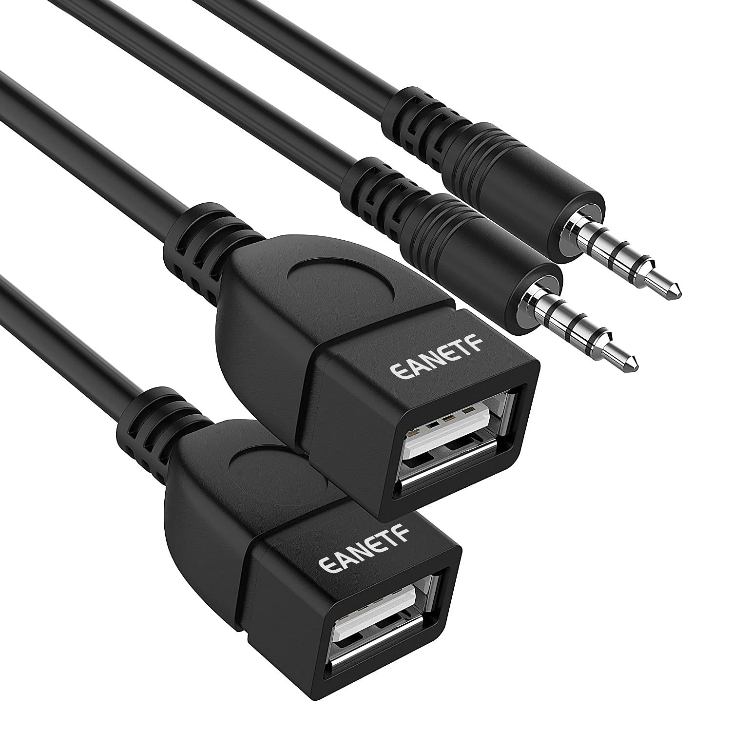 Eanetf USB to Aux Audio Adapter, 2PCS 3.5mm Male Female 20 cm, black