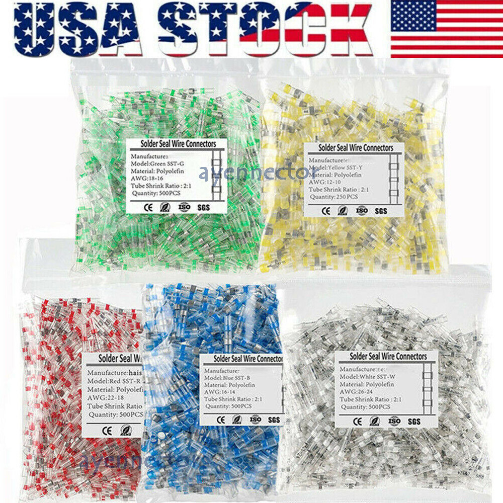 500/100 Solder Seal Sleeve Heat Shrink Butt Wire Connectors Terminals Waterproof