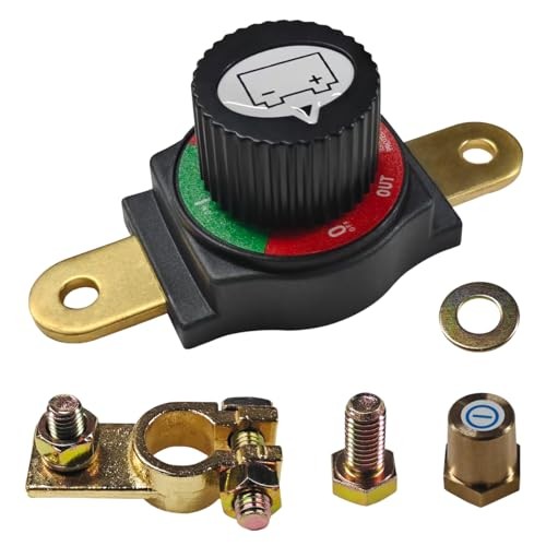 12-48V Top Post Battery Disconnect Switch, Heavy-Duty Brass Negative Black