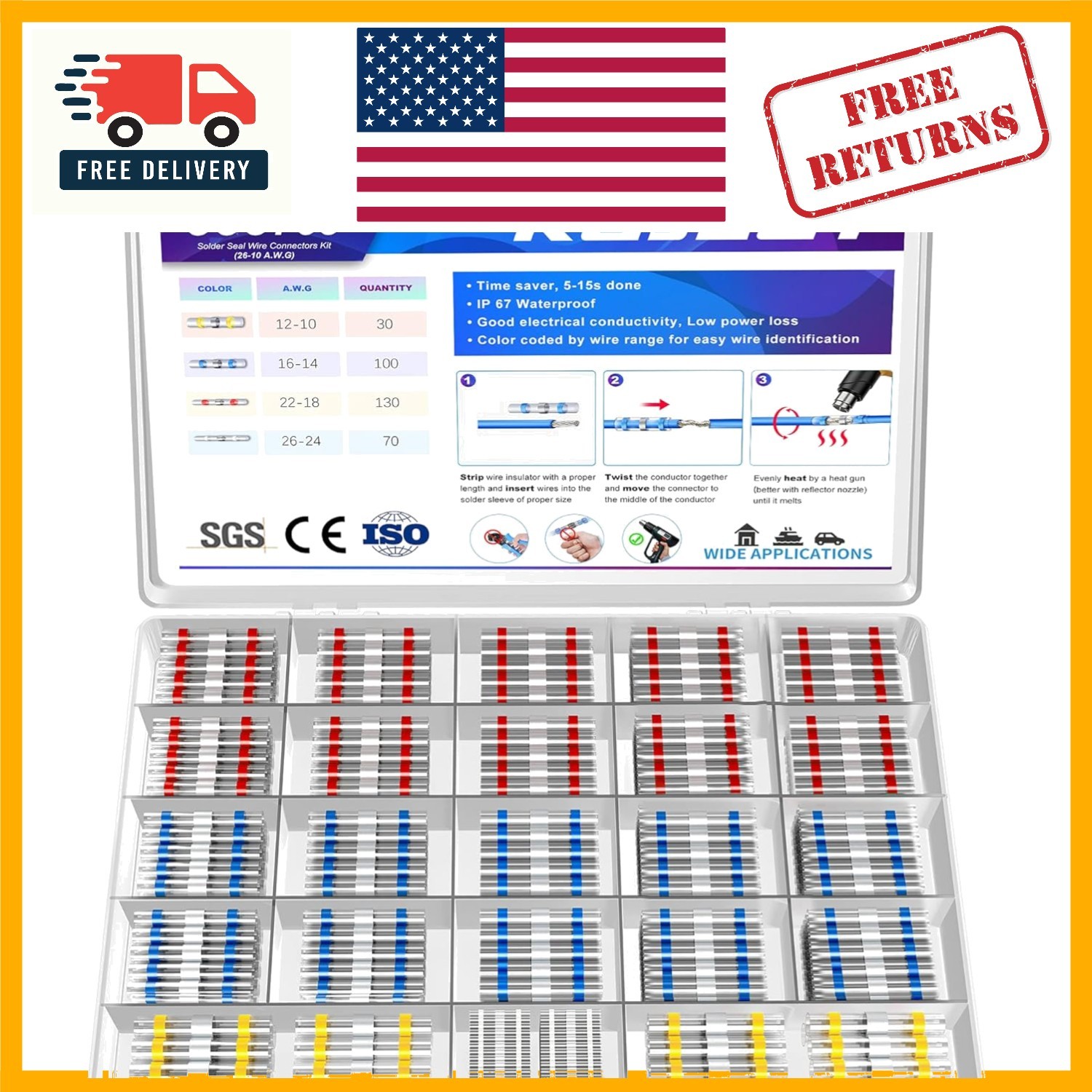 Self-Soldering Heat Shrink Connectors Kit – 330PCS for Automotive & Marine Use