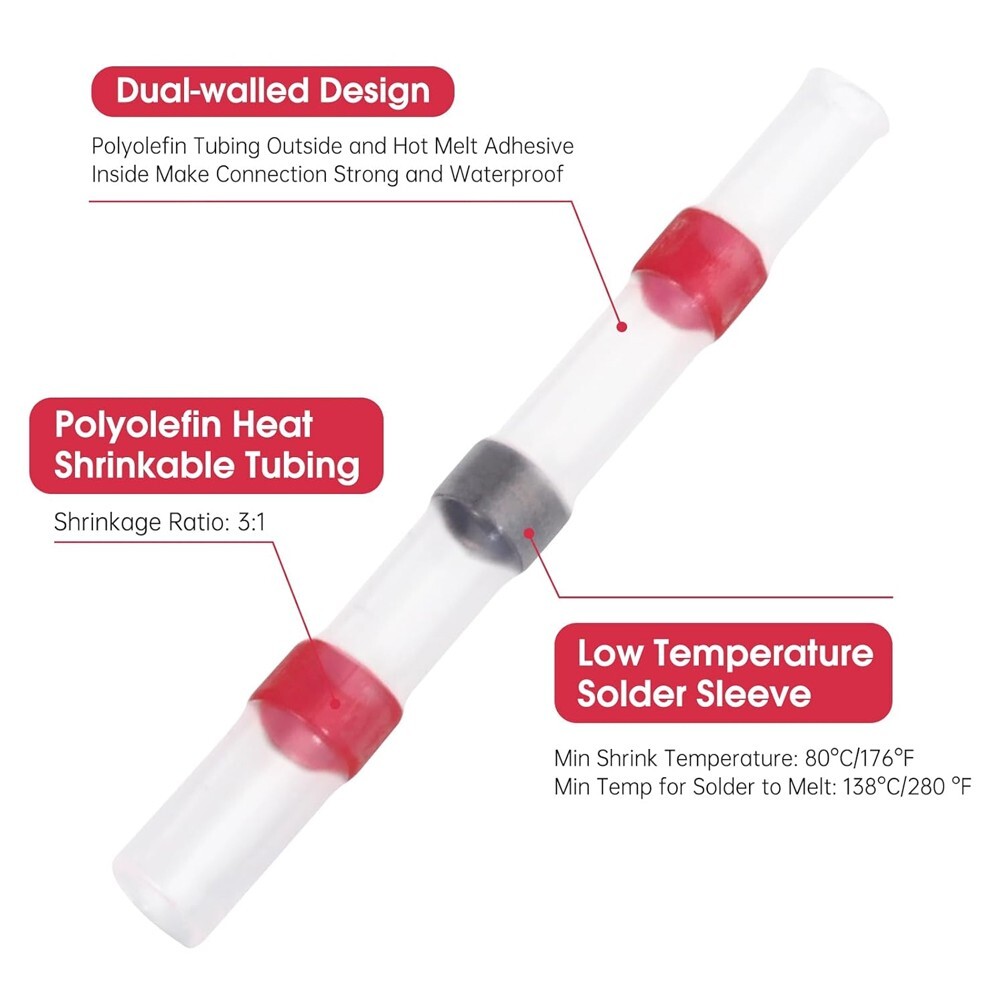 Set of 850 Solder Sleeve Seal Heat Shrink Butt Wire Connectors Terminals