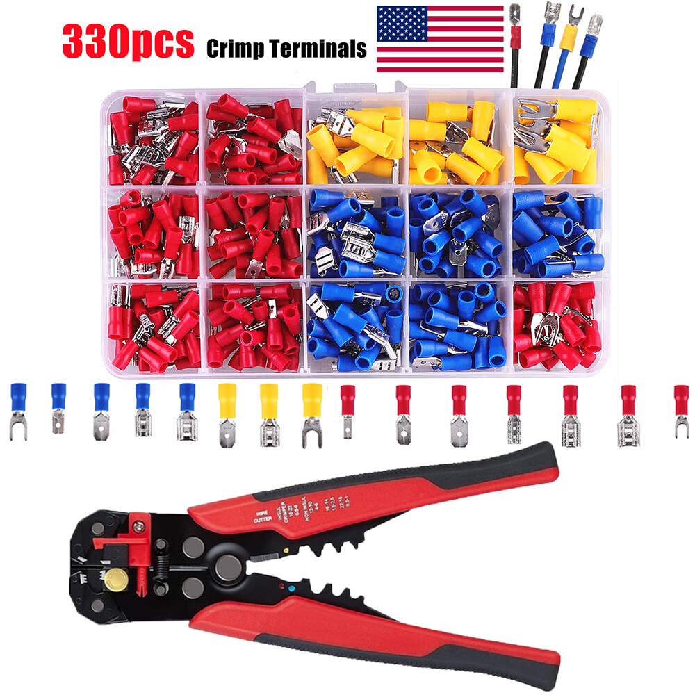 330pcs Assorted Crimp Spade Terminal Insulated Electrical Wire Connector Kit Set