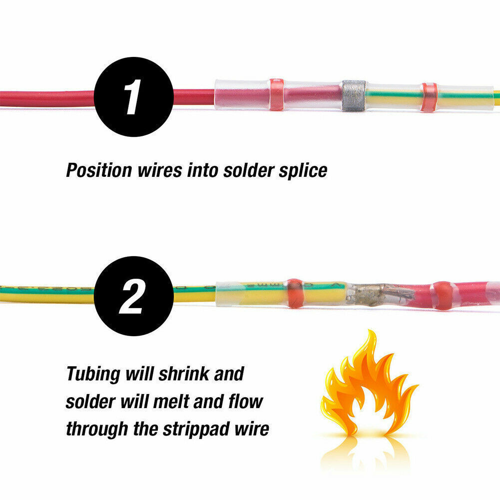 100PCS Solder Waterproof Sleeve Heat Shrink Butt Wire Splice Connector Terminals
