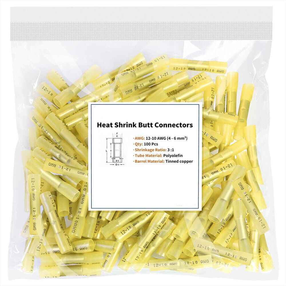 50-200PCS Waterproof Heat Shrink Butt Wire Splice Crimp Connectors Terminals Kit