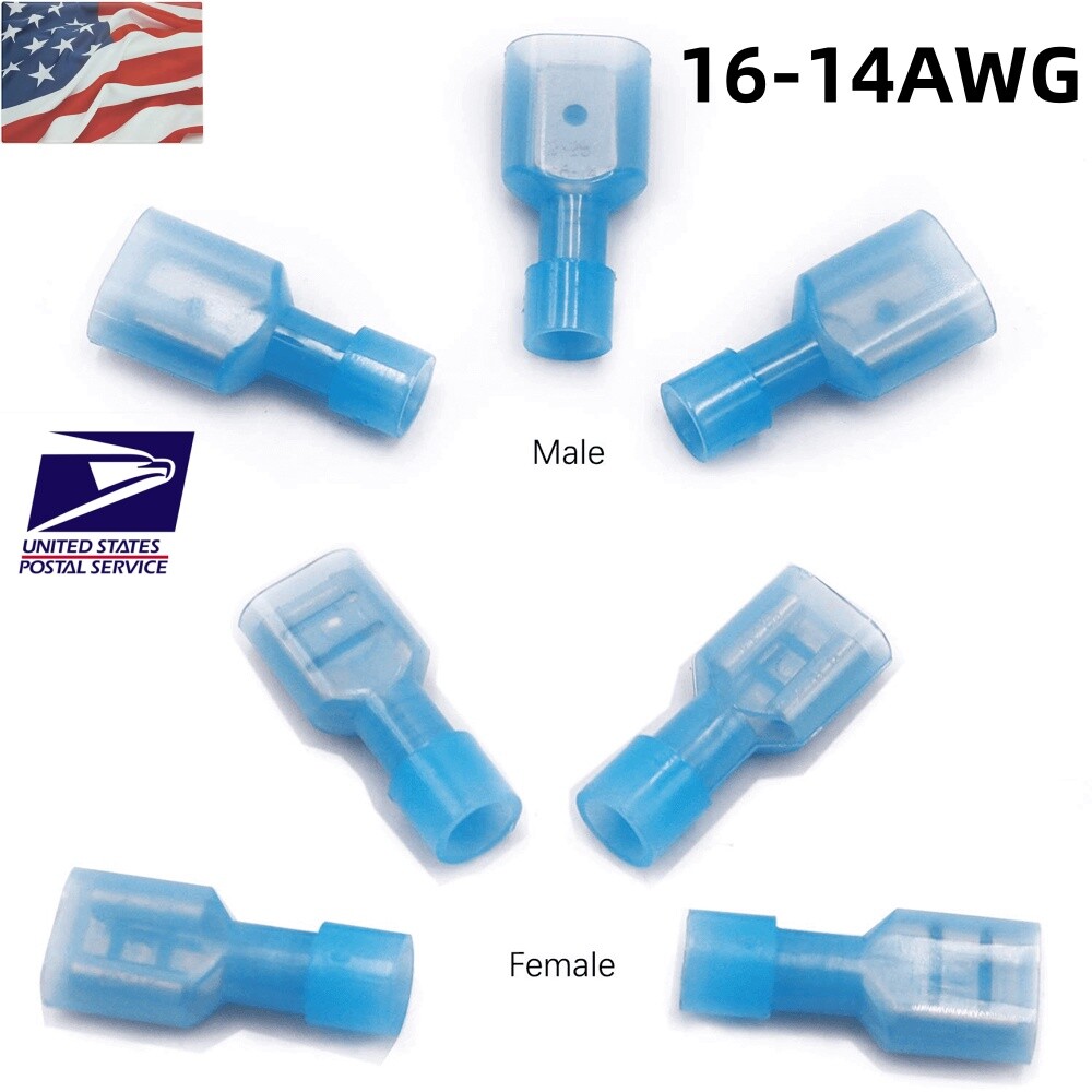 50-200PCS 16-14 AWG Male & Female Fully Insulated Nylon Quick Disconnect .250″