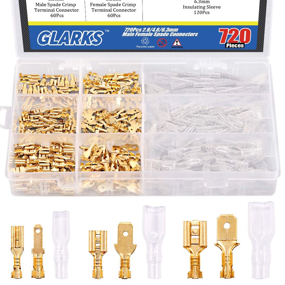 Wire Spade Connectors Insulating Sleeve Assortment Kit Copper Nylon 720Pcs 2.8 4