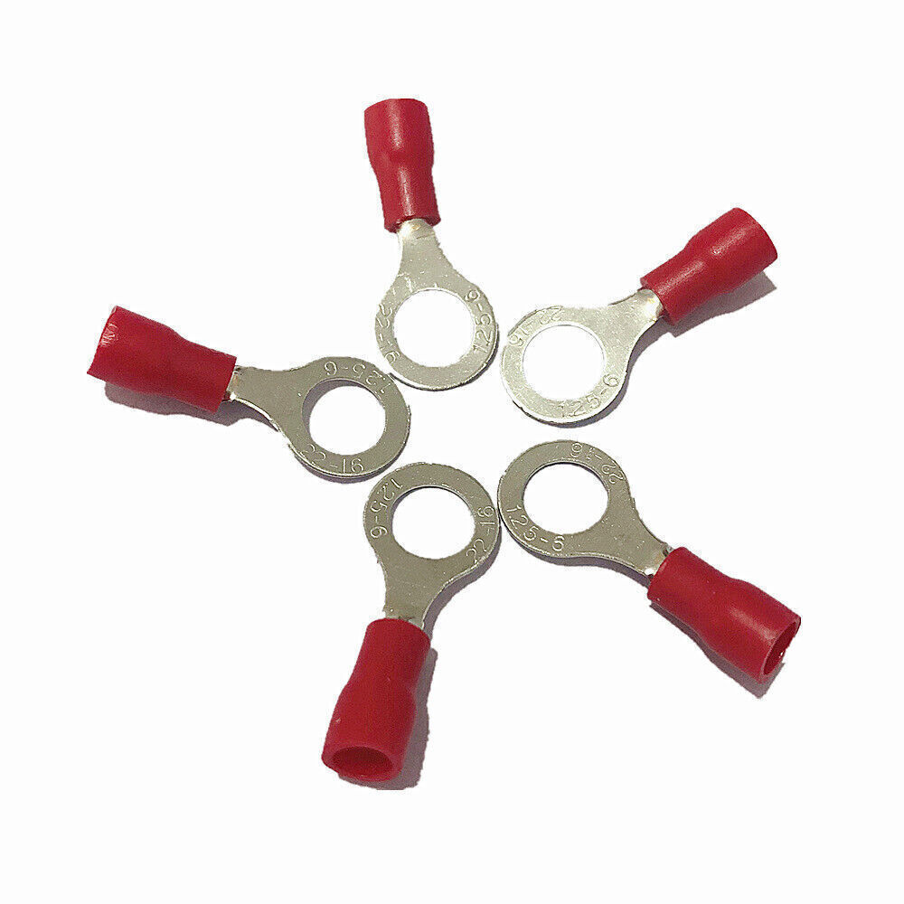 Red Cable Wire crimp Connector 6mm Ring terminal 22-16AWG RV1.25-6 200PCS