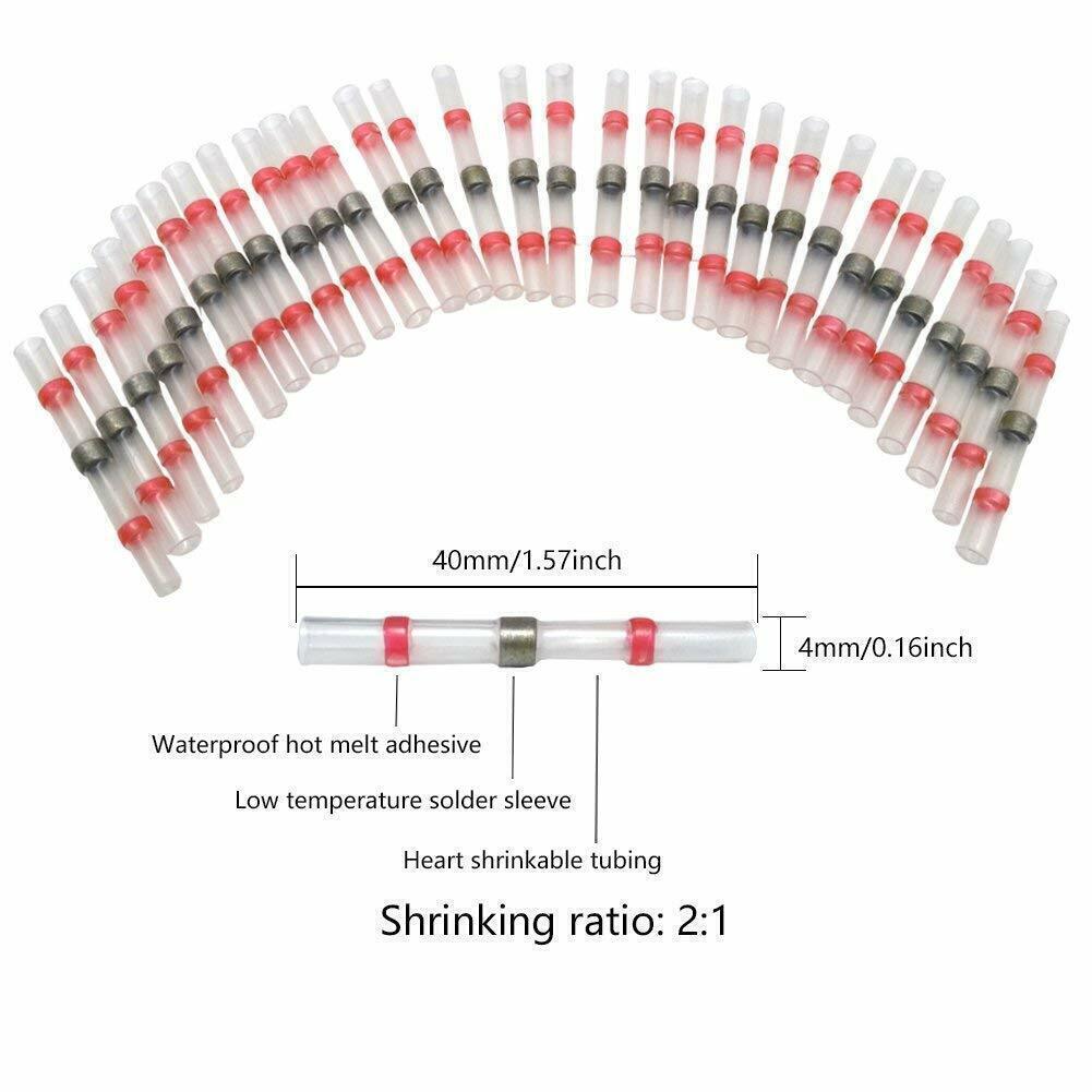 Solder Sleeve Heat Shrink Butt Wire Splice Connector Waterproof Terminals 50PCS
