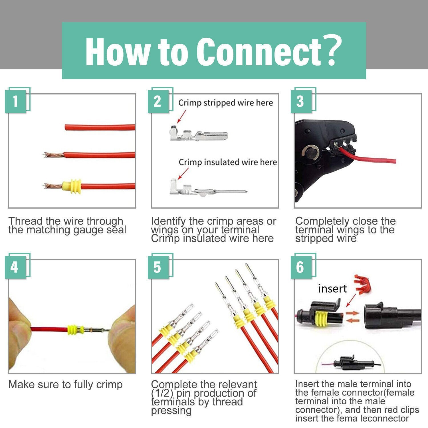 2Pin Way Car Waterproof Male Female Electrical Connector Plug Wire Kit Set Lot