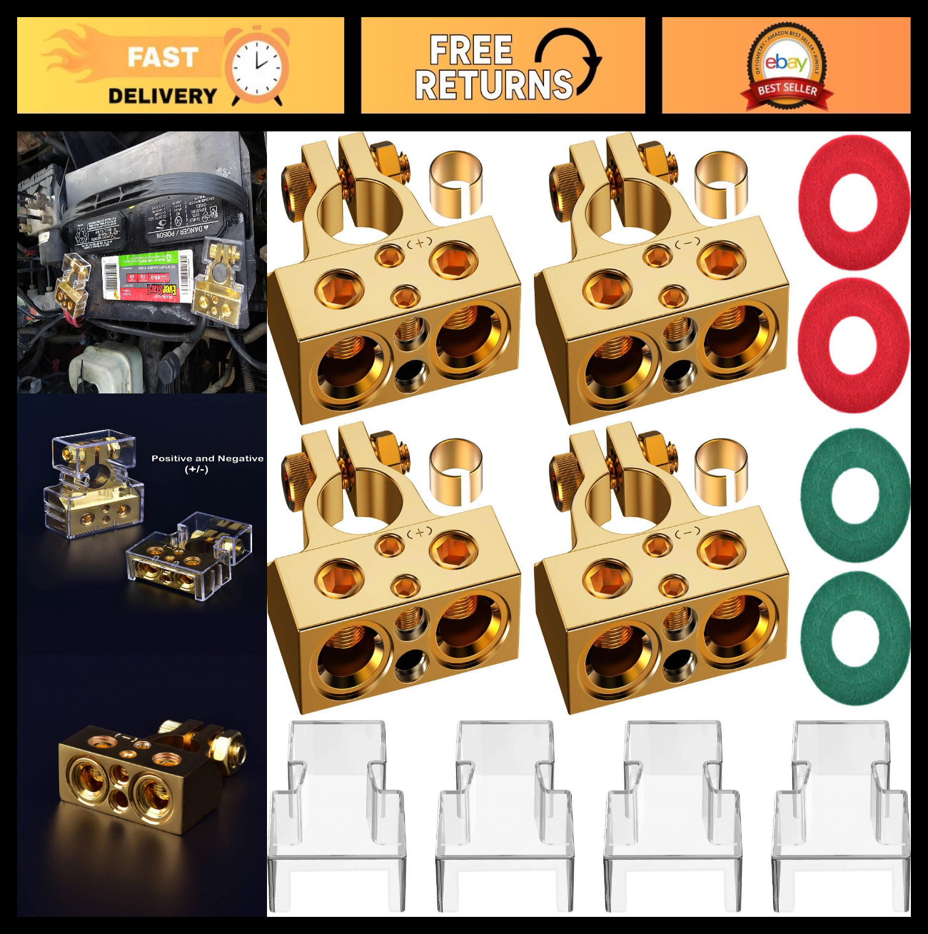 Heavy Duty Battery Terminal Connectors 0-10 AWG, Top Post, Marine Grade, Easy In
