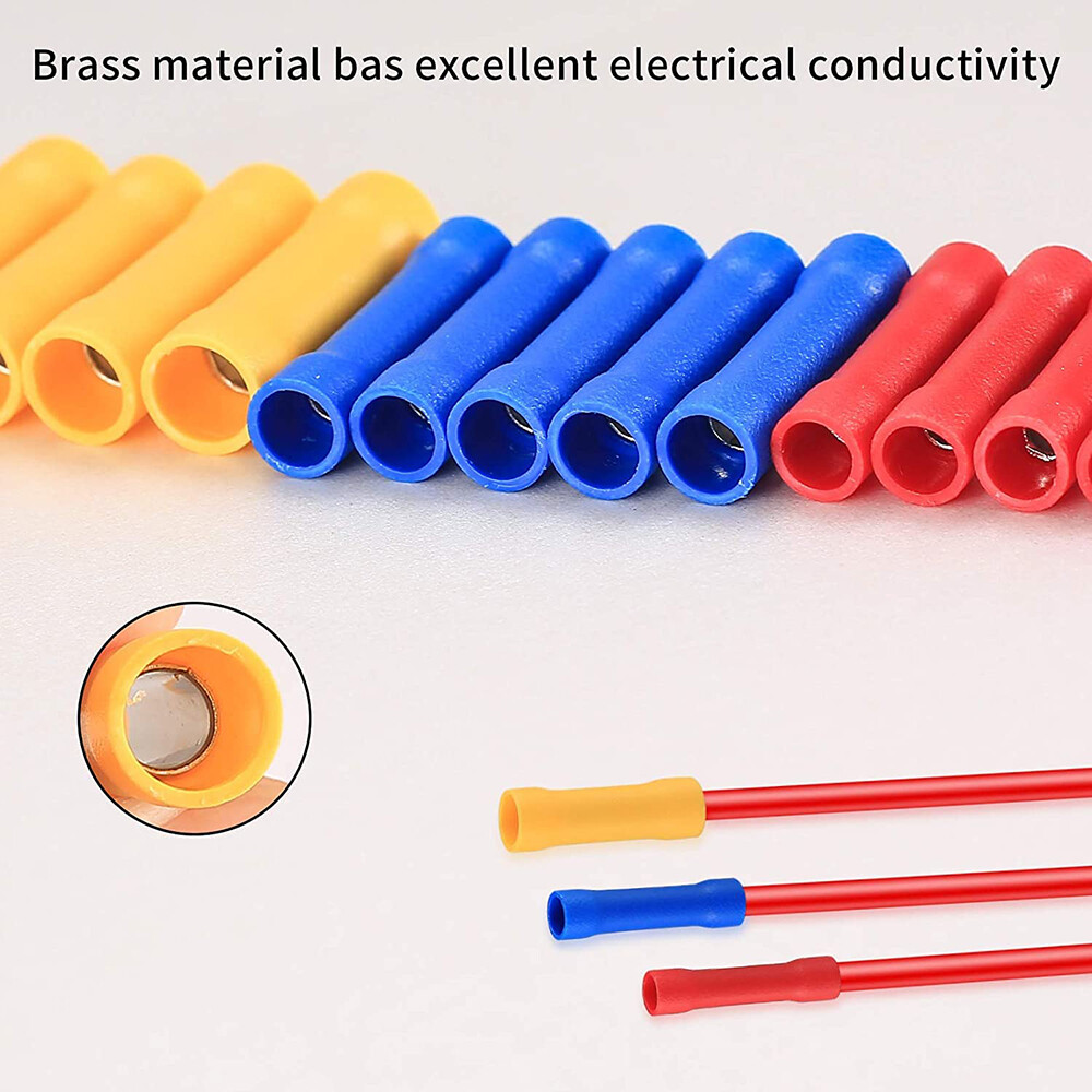 500Pcs Fully Insulated Straight Crimps Terminals Wire Butt Splice Connectors Kit