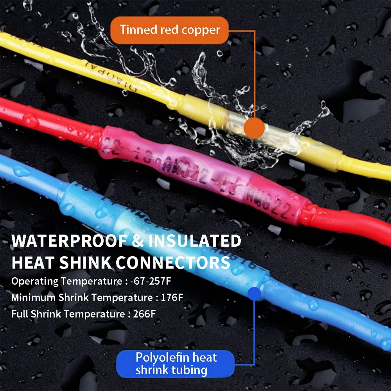 Waterproof Butt Splices Heat Shrink Connectors Tin-Copper AWG 12-10 16-14 22-16