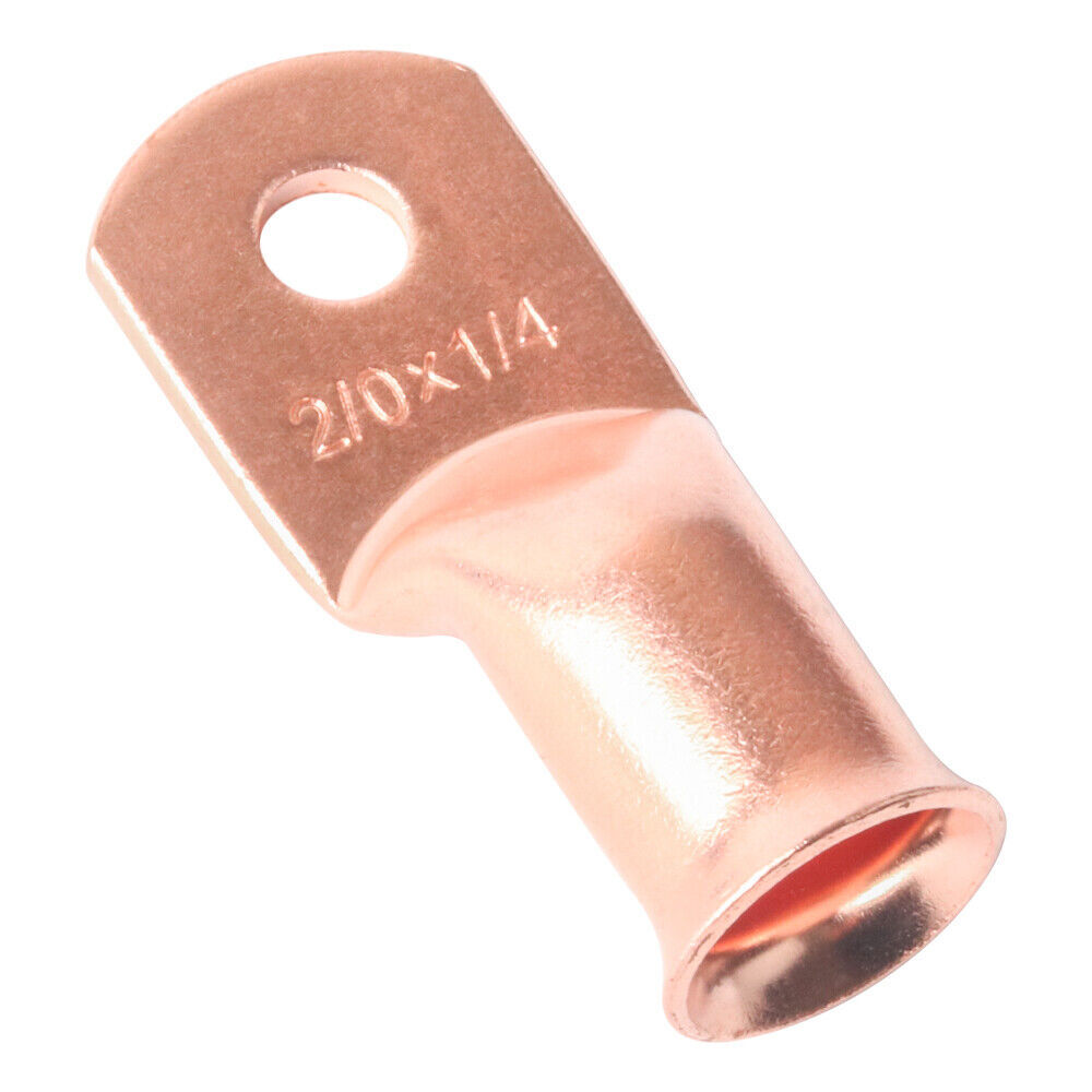 50x Copper 2/0 Ga AWG 1/4″ Lug Ring Crimp Solder Terminals Power Or Ground Wire
