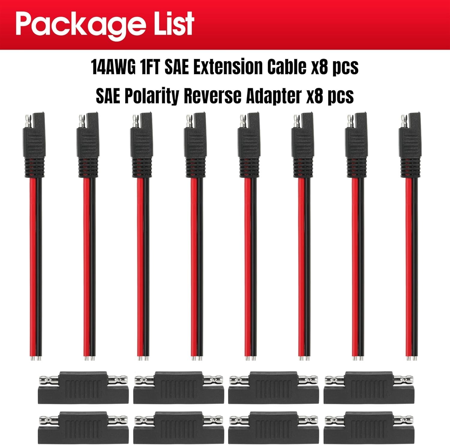1FT 14AWG SAE Extension Cable Compatible with Solar, RV, Automotive,8PCS