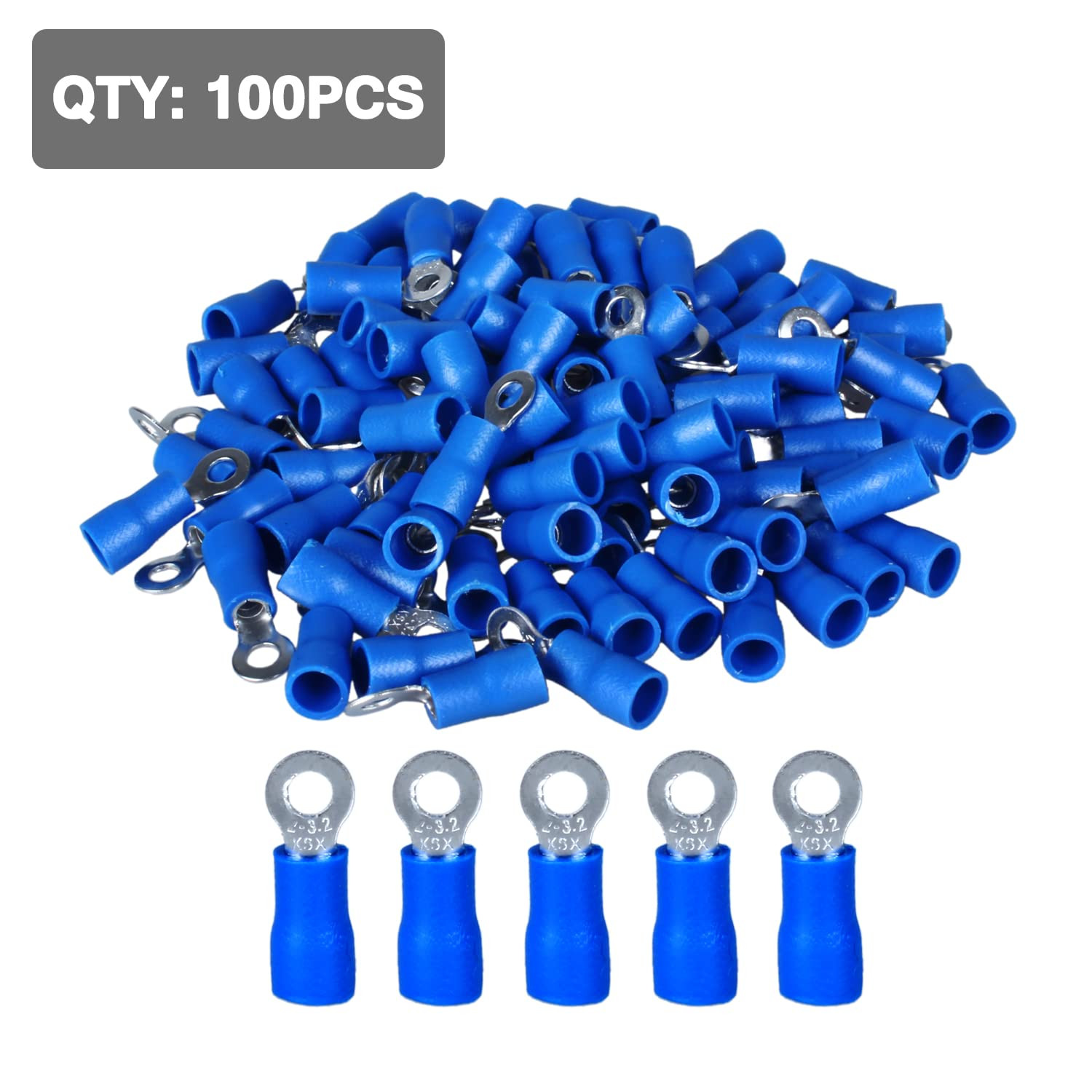RV2-3 Insulated Terminals Ring Electrical Wire Connectors, Circular Pre-Insul…
