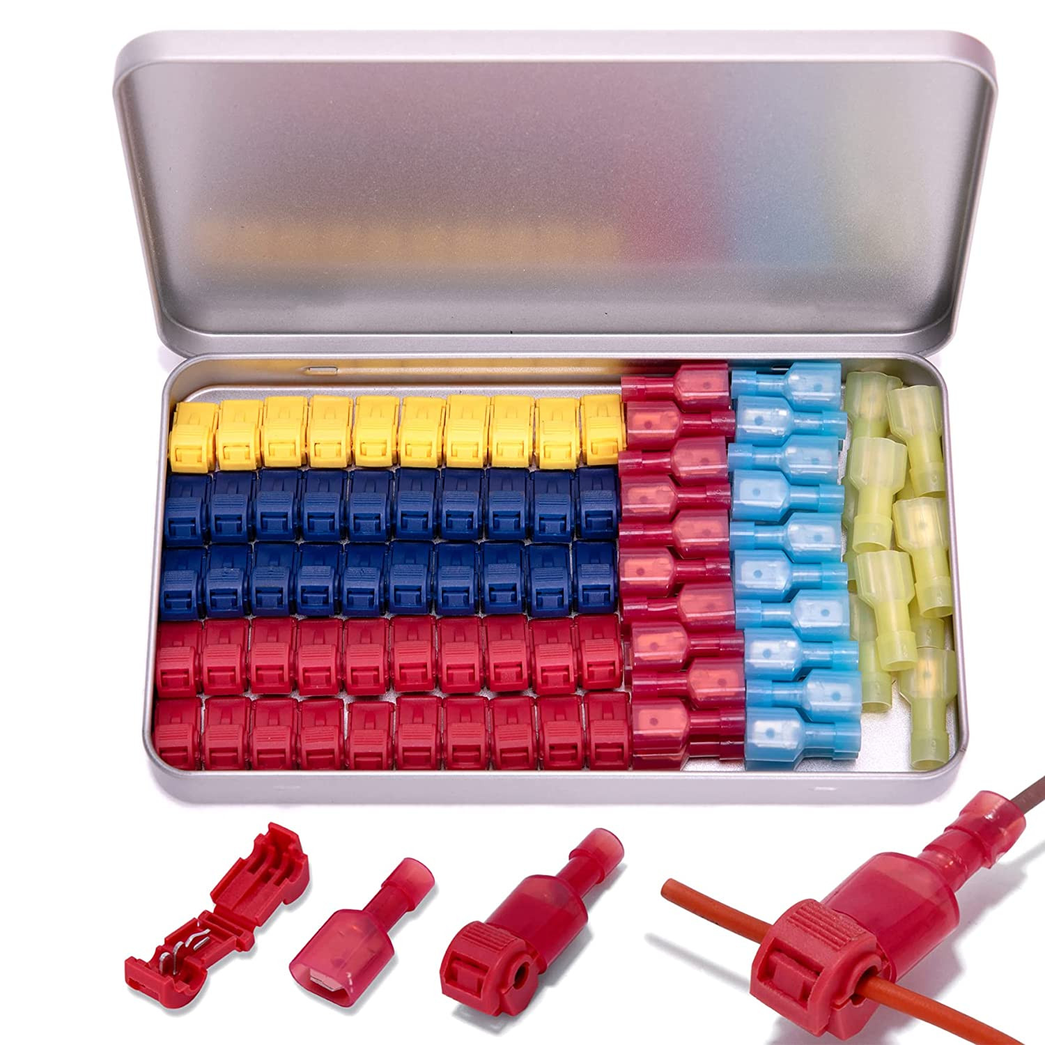 100 Pcs/50 Pairs T-Tap Wire Connectors, Quick Splice Self-Stripping Electric…