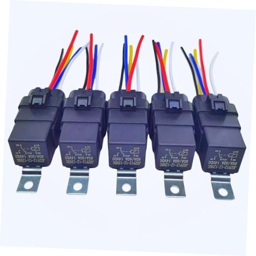 80/60 Ampere 12 Volt DC Automotive Relay, with Wiring Harness 5-pin Connector,
