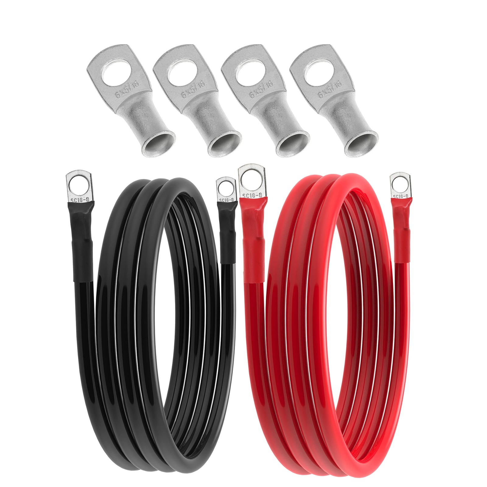 5 FT 6 AWG Gauge Battery Cable Wires 5/16 Inch Lugs Power Inverter Solar RV